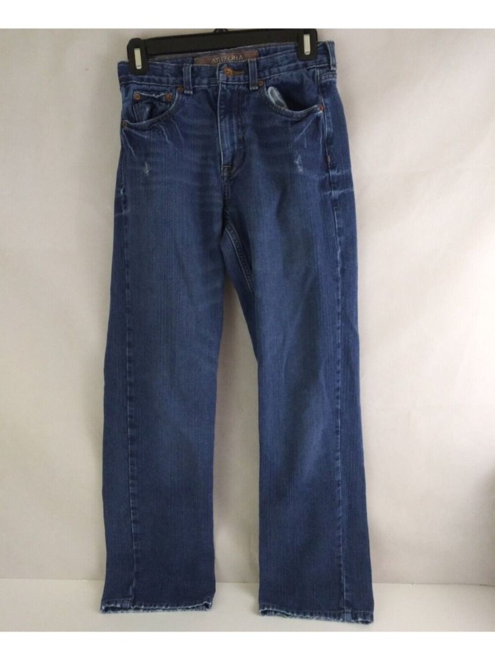 Arizona Dark Wash Distressed Whiskered Straight Leg Jeans Boys Size 16 Slim